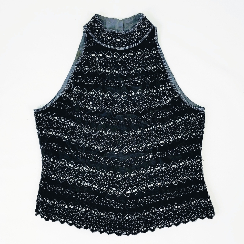 MES AMI Heavily Beaded Choker Tank Top - Womens XL